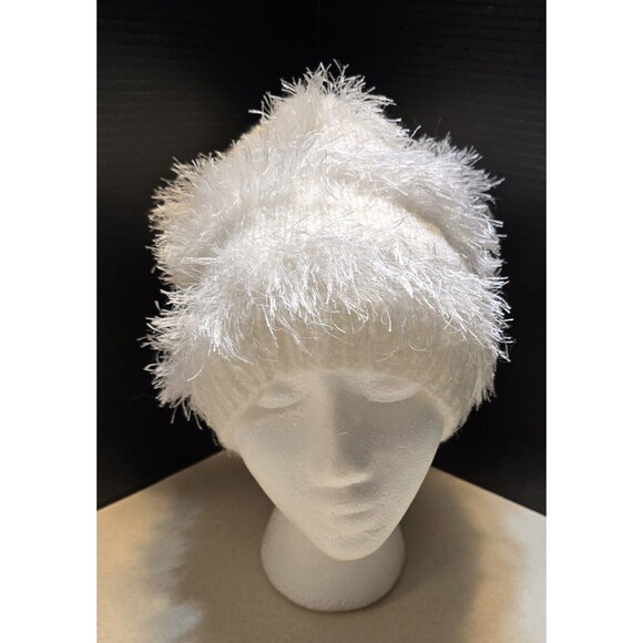 Pearl White Women's Warm Furry Slouchy Stocking Cap Hat Long Eyelash Yarn, NEW - Picture 8 of 15